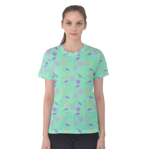 Mint Heart Cherries Women s Cotton Tee by snowwhitegirl