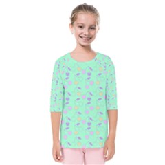 Mint Heart Cherries Kids  Quarter Sleeve Raglan Tee