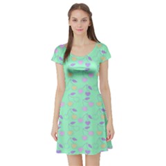 Mint Heart Cherries Short Sleeve Skater Dress