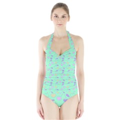 Mint Heart Cherries Halter Swimsuit