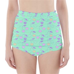 Mint Heart Cherries High-Waisted Bikini Bottoms