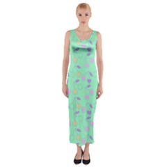 Mint Heart Cherries Fitted Maxi Dress