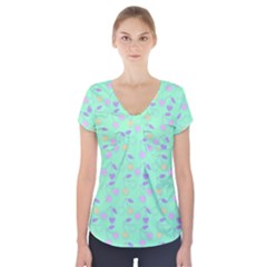 Mint Heart Cherries Short Sleeve Front Detail Top