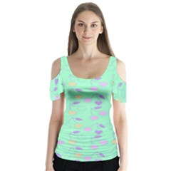 Mint Heart Cherries Butterfly Sleeve Cutout Tee 