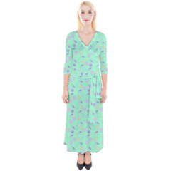 Mint Heart Cherries Quarter Sleeve Wrap Maxi Dress