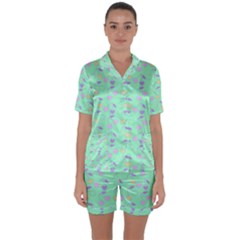 Mint Heart Cherries Satin Short Sleeve Pyjamas Set