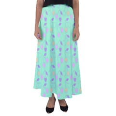 Mint Heart Cherries Flared Maxi Skirt