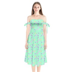 Mint Heart Cherries Shoulder Tie Bardot Midi Dress