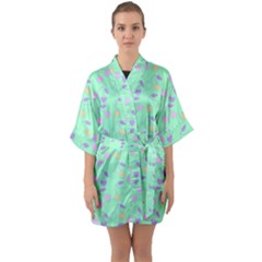 Mint Heart Cherries Quarter Sleeve Kimono Robe