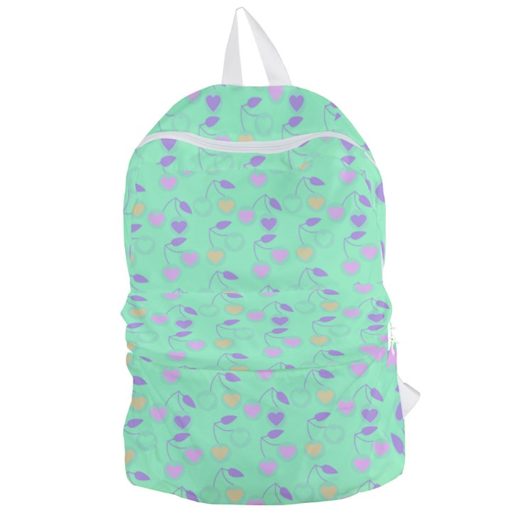 Mint Heart Cherries Foldable Lightweight Backpack