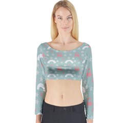 Music Stars Sky Blue Long Sleeve Crop Top by snowwhitegirl