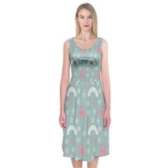 Music Stars Sky Blue Midi Sleeveless Dress