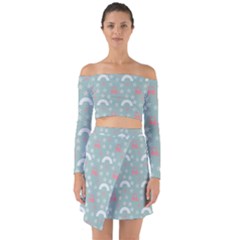 Music Stars Sky Blue Off Shoulder Top With Skirt Set by snowwhitegirl