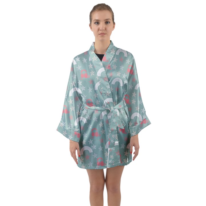 Music Stars Sky Blue Long Sleeve Kimono Robe