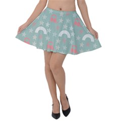 Music Stars Sky Blue Velvet Skater Skirt by snowwhitegirl