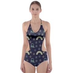 Music Stars Dark Teal Cut-out One Piece Swimsuit by snowwhitegirl