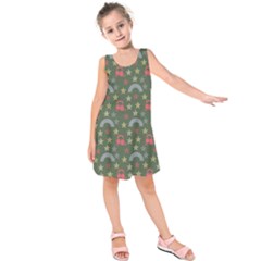 Music Stars Grass Green Kids  Sleeveless Dress by snowwhitegirl