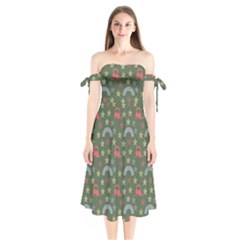 Music Stars Grass Green Shoulder Tie Bardot Midi Dress by snowwhitegirl