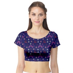 Music Stars Navy Short Sleeve Crop Top by snowwhitegirl