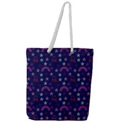 Music Stars Navy Full Print Rope Handle Tote (large) by snowwhitegirl