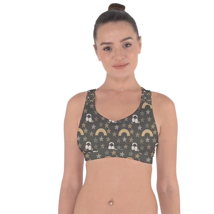 Music Stars Grey Cross String Back Sports Bra