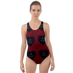 Cupcake Blood Red Black Cut-out Back One Piece Swimsuit by snowwhitegirl