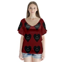 Cupcake Blood Red Black V-neck Flutter Sleeve Top by snowwhitegirl