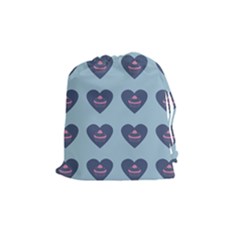 Cupcake Heart Teal Blue Drawstring Pouches (medium)  by snowwhitegirl