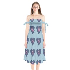 Cupcake Heart Teal Blue Shoulder Tie Bardot Midi Dress by snowwhitegirl