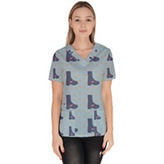 Deer Boots Teal Blue Scrub Top by snowwhitegirl