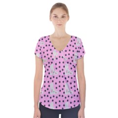 Deer Boots Pink Grey Short Sleeve Front Detail Top by snowwhitegirl