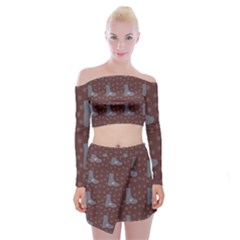 Deer Boots Brown Off Shoulder Top With Mini Skirt Set by snowwhitegirl