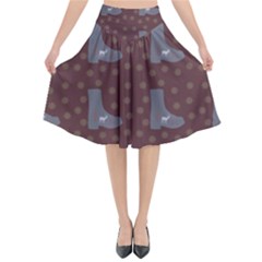 Deer Boots Brown Flared Midi Skirt by snowwhitegirl