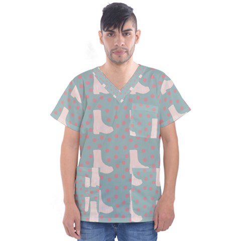 Deer Boots Blue White Men s V-neck Scrub Top by snowwhitegirl