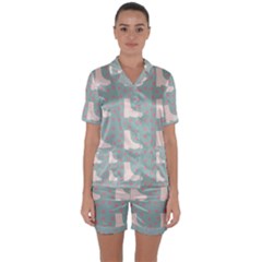 Deer Boots Blue White Satin Short Sleeve Pyjamas Set by snowwhitegirl