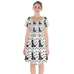 Deer Boots White Black Short Sleeve Bardot Dress by snowwhitegirl