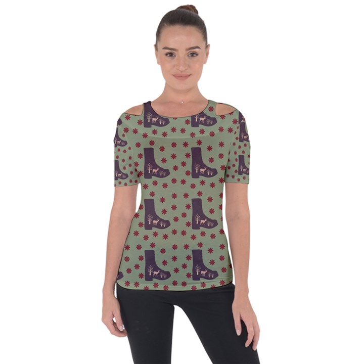 Deer Boots Green Short Sleeve Top