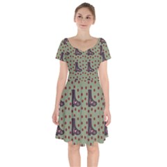 Deer Boots Green Short Sleeve Bardot Dress by snowwhitegirl