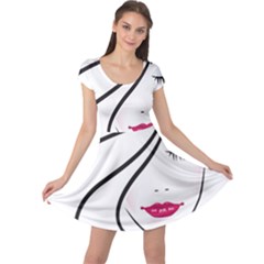 Makeup Face Girl Sweet Cap Sleeve Dress