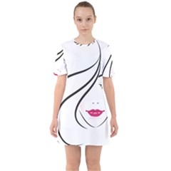 Makeup Face Girl Sweet Sixties Short Sleeve Mini Dress by Mariart