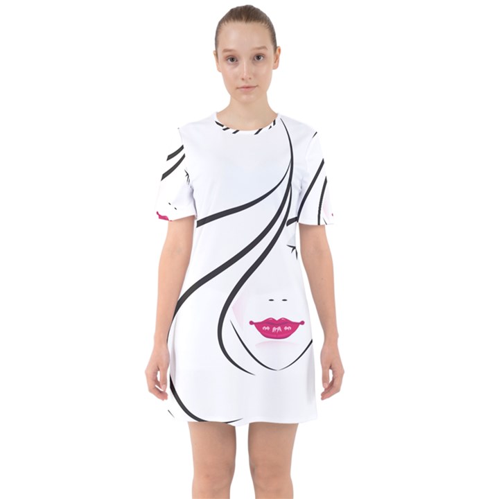 Makeup Face Girl Sweet Sixties Short Sleeve Mini Dress