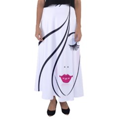 Makeup Face Girl Sweet Flared Maxi Skirt