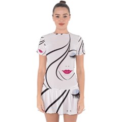 Makeup Face Girl Sweet Drop Hem Mini Chiffon Dress