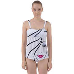 Makeup Face Girl Sweet Twist Front Tankini Set