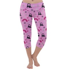 Music Stars Rose Pink Capri Yoga Leggings by snowwhitegirl