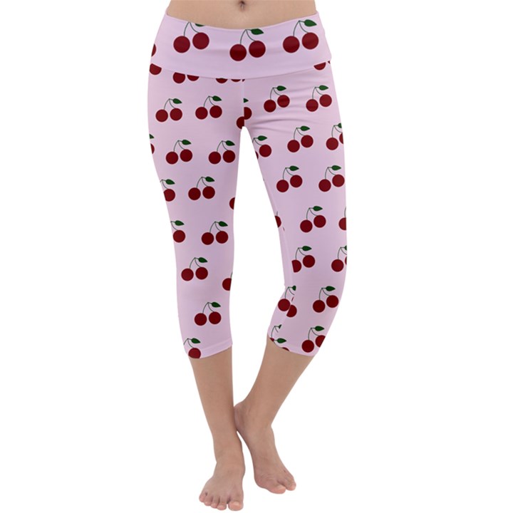 Pink Cherries Capri Yoga Leggings