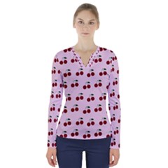 Pink Cherries V-neck Long Sleeve Top