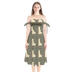 Green Boot Shoulder Tie Bardot Midi Dress by snowwhitegirl