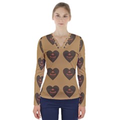 Cupcake Pumpkin Orange Grey V-neck Long Sleeve Top