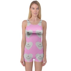 Cupcake Pink Grey One Piece Boyleg Swimsuit by snowwhitegirl